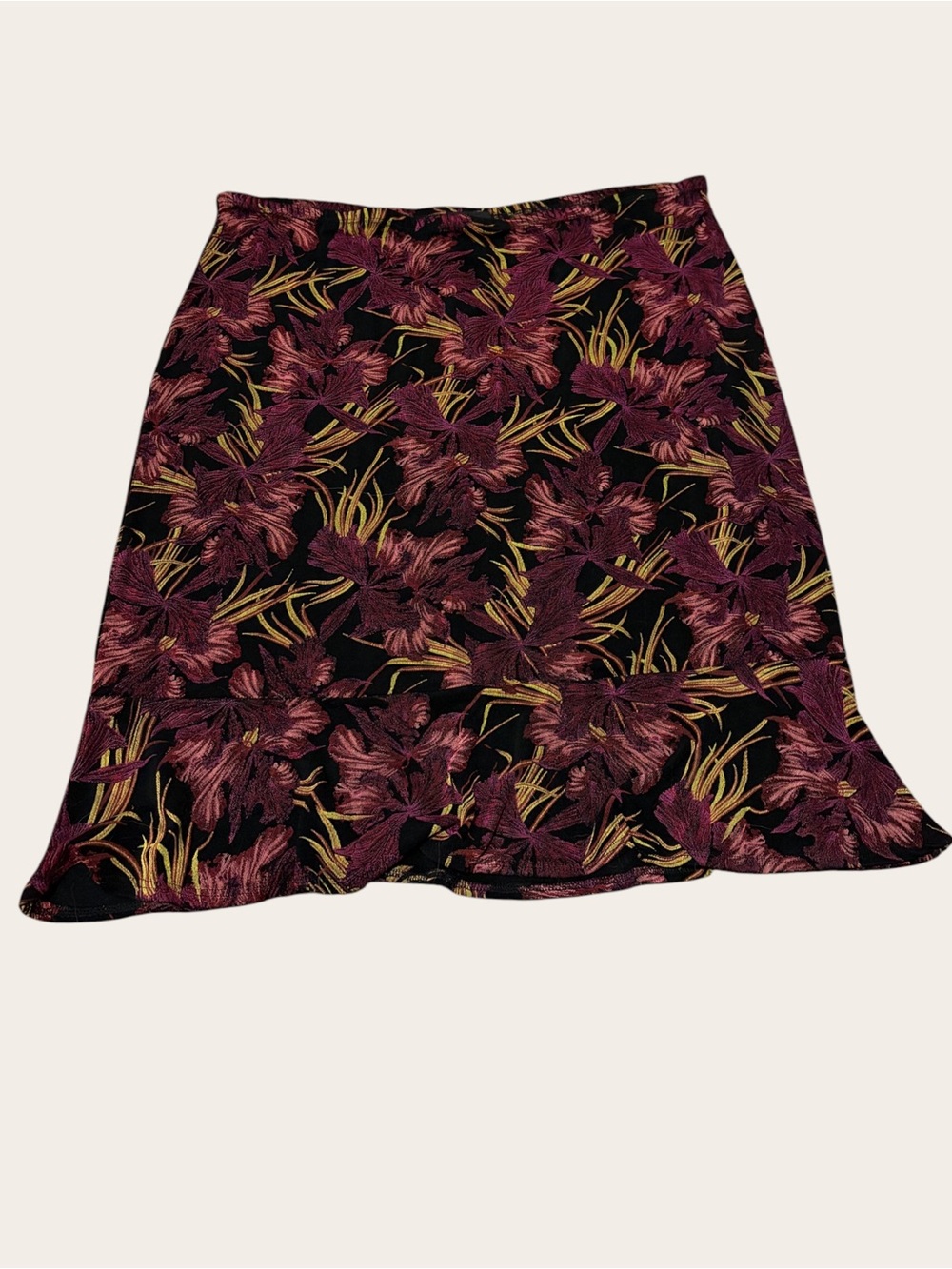VINTAGE Citiknits Y2K Floral Flippy Midi Skirt M Made USA Stretch